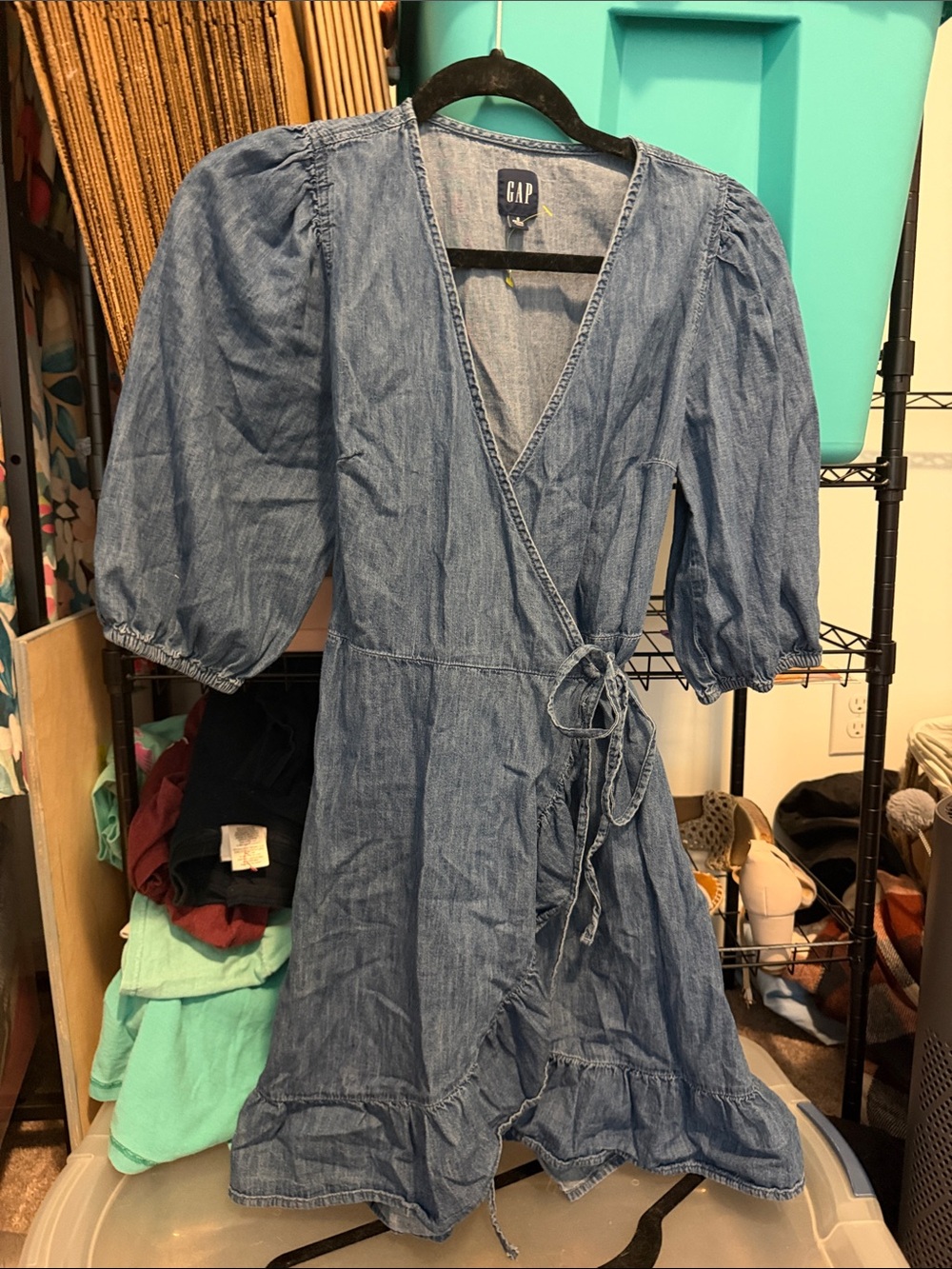 GAP Light Blue Denim Wrap Mini Dress